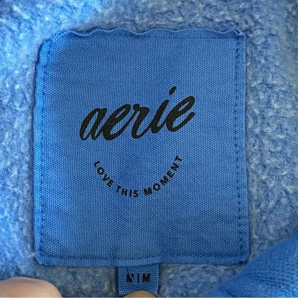Aerie Women's Blue 1/4 Snap Oversized Slouchy Cropped Sweatshirt Size Medium M - Picture 4 of 8